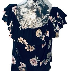 Maurices size XL navy blue short sleeve floral print top off shoulder top